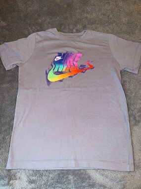 Nike Gray Tee with Multicolor Swoosh